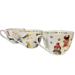 Portobello by Design Dog Mugs Set of 3 White Multicolor Bone China Oversized